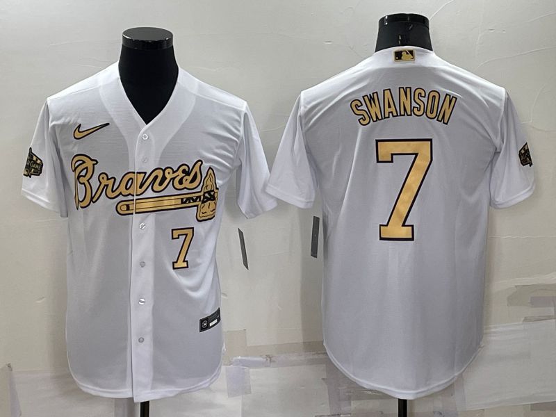 Men Atlanta Braves #7 Swanson White 2022 All Star Nike MLB Jerseys